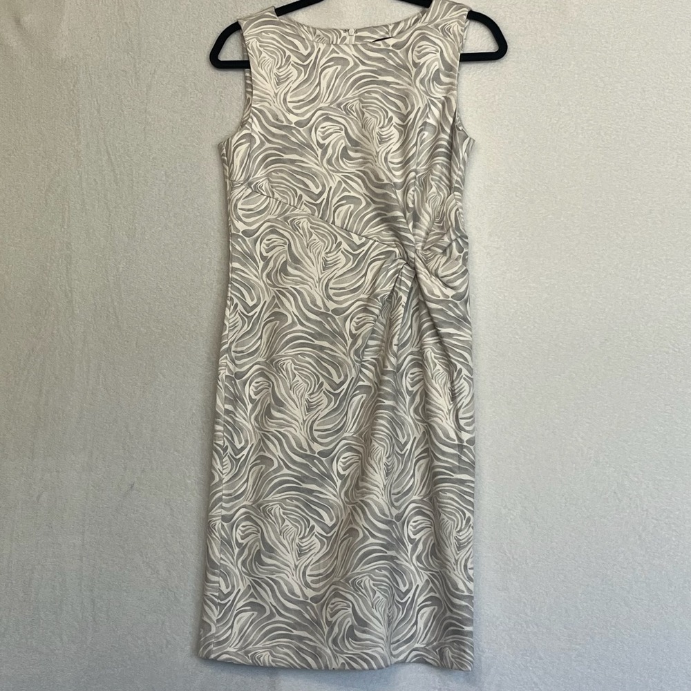 J. McLaughlin Sleeveless Sheath Dress Gray White Abstract Print Office Career S - Picture 1 of 8